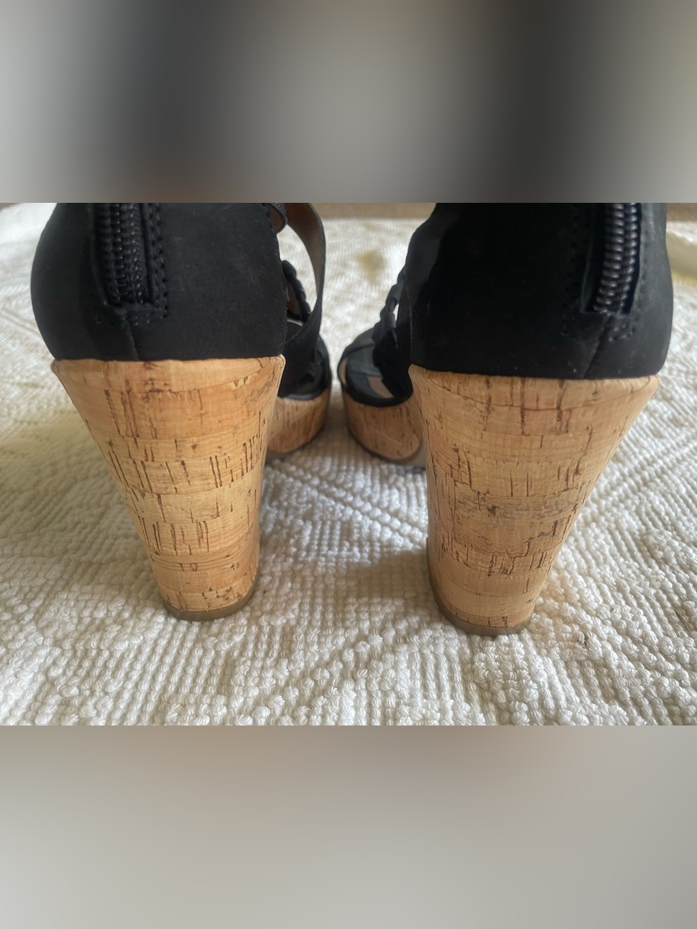 Womens Black Cork Wedge Sandals with Ankle Straps Euro Soft size 8 - Picture 4 of 4